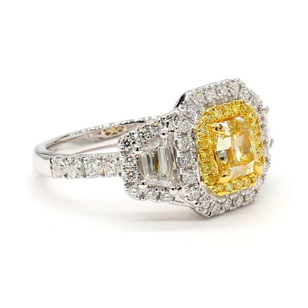 18K Solid Gold 2.05 Carat Cushion Yellow Lab Grown Diamond Cocktail Ring - Side View | Riyanika Jewels