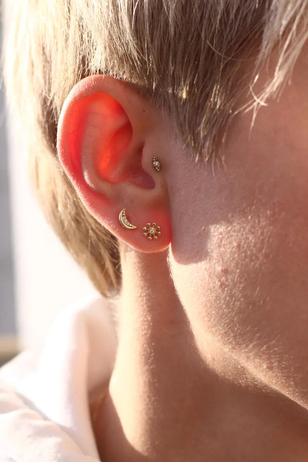 14K Solid Gold Natural Diamond Flower Stud Earring | Dainty Floral Jewelry