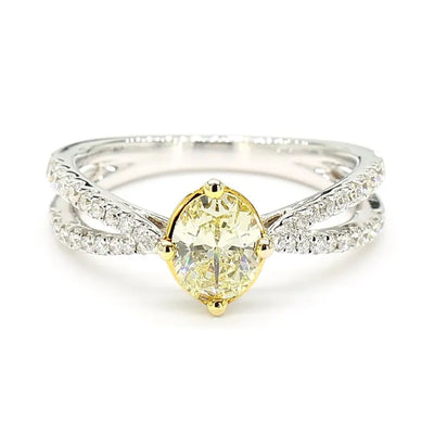 0.99ct Fancy Yellow Diamond Oval Cut Cocktail Ring in 18K Solid Gold | Riyanika