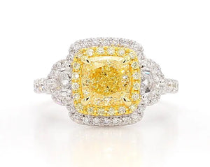18K Solid Gold IGI Certified Lab Grown Yellow Cushion Diamond 3.05 Carat CTW Cocktail Ring | Riyanika Jewels