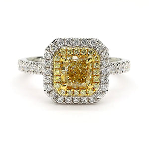 1.54ct Fancy Yellow Diamond Radiant Cut Cocktail Ring in 18K Solid Gold | Riyanika