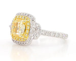 18K Solid Gold IGI Certified Lab Grown Yellow Cushion Diamond 3.05 Carat CTW Cocktail Ring - Close Up | Riyanika Jewels