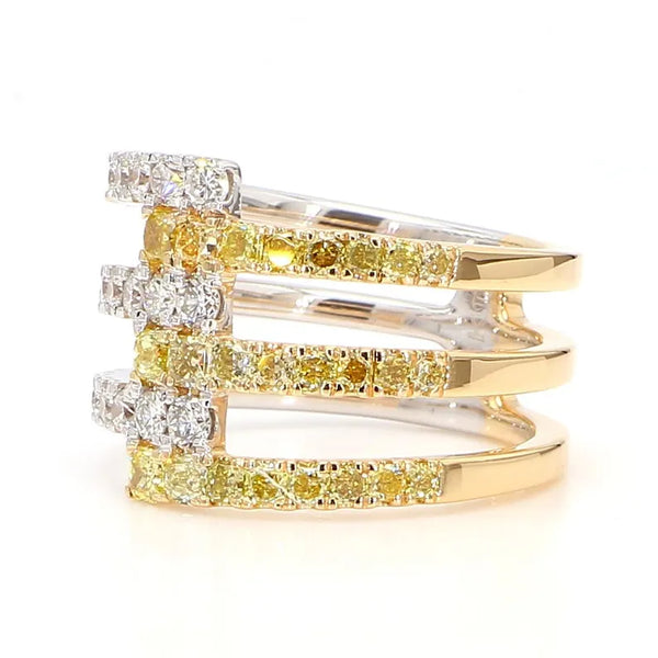 18K Solid Gold Radiant Lab Grown Yellow Diamond 1.23 Carat Cocktail Ring - Side View | Riyanika Jewels