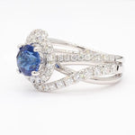 18K Solid Gold 2.72 Carat Round Blue Sapphire and White Lab Grown Diamond Cocktail Ring - Close Up