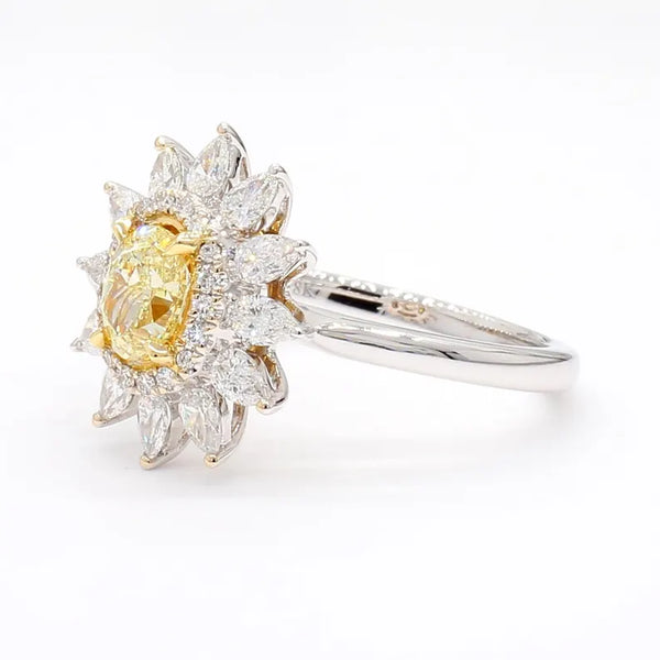 18K Solid Gold Oval Lab Grown Yellow & White Diamond 1.41 Carat Cocktail Ring - Side View | Riyanika Jewels