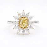 18K Solid Gold Oval Lab Grown Yellow & White Diamond 1.41 Carat Cocktail Ring - Detail | Riyanika Jewels