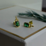 14K Solid Gold Emerald Stud Earrings