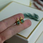 14K Solid Gold Emerald Stud Earrings