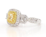 18K Solid Gold Cushion Lab Grown Yellow & Lab Grown Diamond 1.25 Carat Cocktail Ring - Side View | Riyanika Jewels