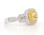 18K Solid Gold Cushion Lab Grown Yellow & Lab Grown Diamond 1.25 Carat Cocktail Ring - Close Up | Riyanika Jewels