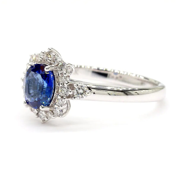 18K Solid Gold Blue Oval Sapphire & Lab Grown Diamond 1.27 Carat Cocktail Ring | Riyanika Jewels
