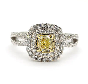 18K Solid Gold Cushion Lab Grown Yellow Diamond 0.99 Carat Cocktail Ring | Riyanika Jewels
