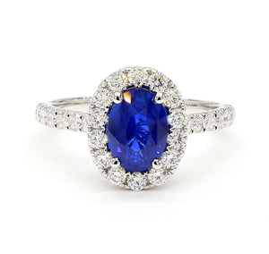 18K Solid Gold Blue Oval Sapphire & Lab Grown White Diamond 2.45 Carat Cocktail Ring