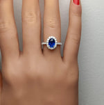 18K Solid Gold Blue Oval Sapphire & Lab Grown White Diamond 2.45 Carat Cocktail Ring - Alternate Angle | Riyanika Jewels