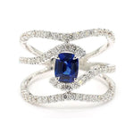 18K Solid Gold Blue Cushion Sapphire & Lab Grown Diamond 1.73 Carat Cocktail Ring | Riyanika Jewels