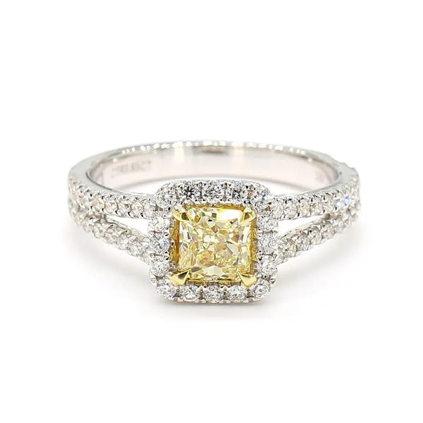 18K Solid Gold Radiant Lab Grown Fancy Yellow Diamond 1.06 Carat Cocktail Ring | Riyanika Jewels