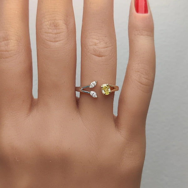 18K Solid Gold Yellow Oval & Lab Grown Diamond 0.44 Carat Cocktail Ring | Riyanika Jewels