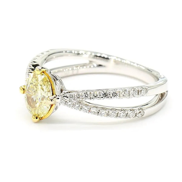 18K Solid Gold Oval Lab Grown Yellow Diamond 0.99 Carat Cocktail Ring - Side View | Riyanika Jewels