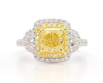 18K Solid Gold IGI Certified Lab Grown Yellow Cushion Diamond 3.05 Carat CTW Cocktail Ring - Detail