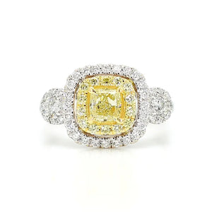 1.45ct Fancy Yellow Diamond Cushion Cut Cocktail Ring in 18K Solid Gold | Riyanika