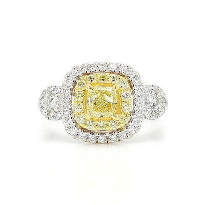 1.45ct Fancy Yellow Diamond Cushion Cut Cocktail Ring in 18K Solid Gold | Riyanika