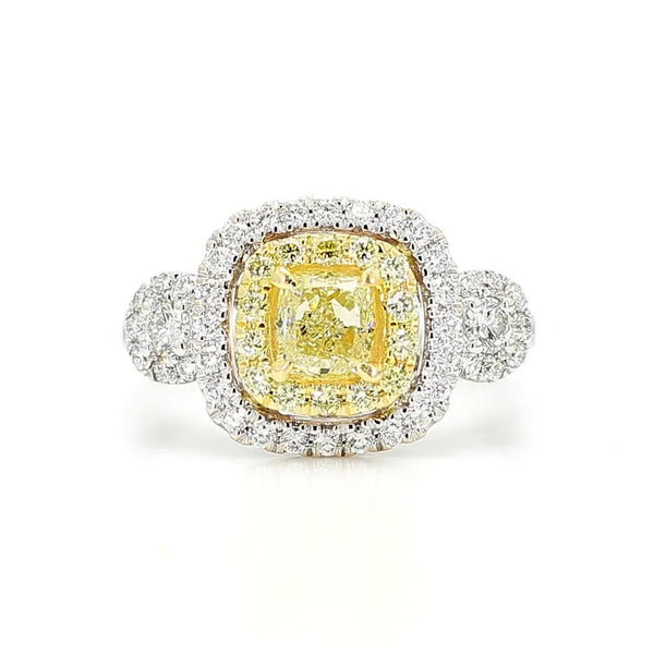 1.45ct Fancy Yellow Diamond Cushion Cut Cocktail Ring in 18K Solid Gold | Riyanika