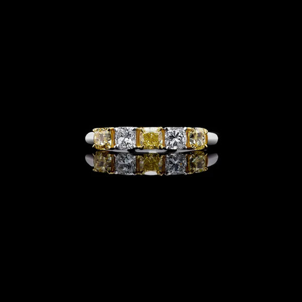 18K Solid Gold Cushion Lab Grown Yellow Diamond 1.04 Carat Cocktail Band - Side View | Riyanika Jewels