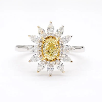 1.41ct Fancy Yellow Diamond Oval Cut Cocktail Ring in 18K Solid Gold | Riyanika