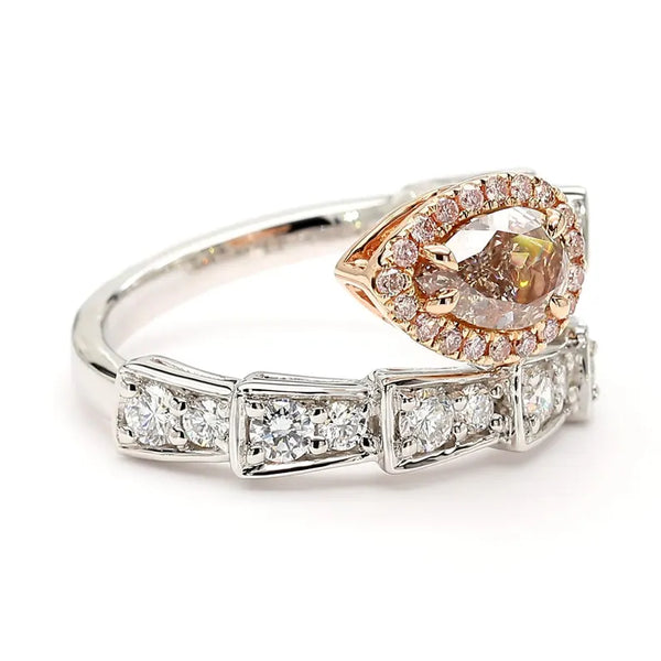 18K Solid Gold IGI Certified Lab Grown Fancy Pinkish Brown Pear Diamond 1.63 Carat CTW - Side View | Riyanika Jewels