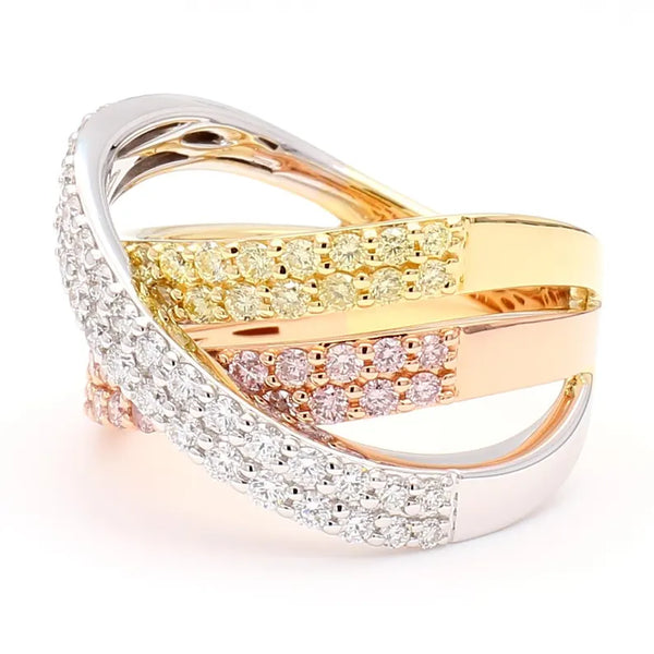 18K Solid Gold Round Lab Grown Pink Diamond 1.26 Carat Cocktail Ring - Side View | Riyanika Jewels