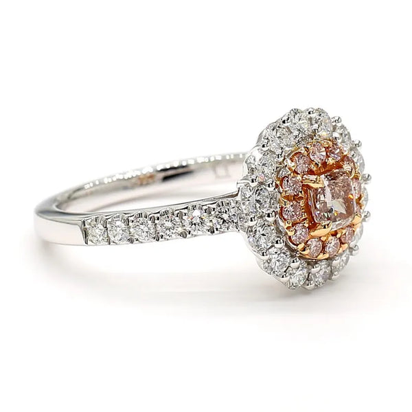 18K Solid Gold 1.08 Carat Cushion Pinkish Brown Lab Grown Diamond Ring - Side View | Riyanika Jewels