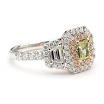 18K Solid Gold IGI Certified Lab Grown Fancy Green-Yellow Radiant Diamond 1.81 Carat CTW Ring - Side View | Riyanika Jewels