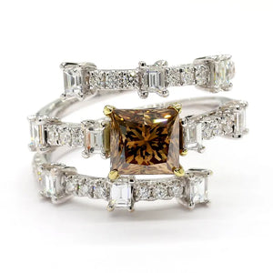 18K Solid Gold 3.19 Carat Princess Dark Yellowish Brown Lab Grown Diamond Ring | Riyanika Jewels