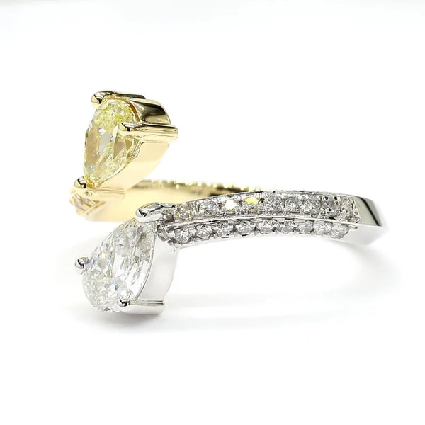 18K Solid Gold Pear Lab Grown Fancy Light Yellow Diamond 1.24 Carat Ring - Side View | Riyanika Jewels