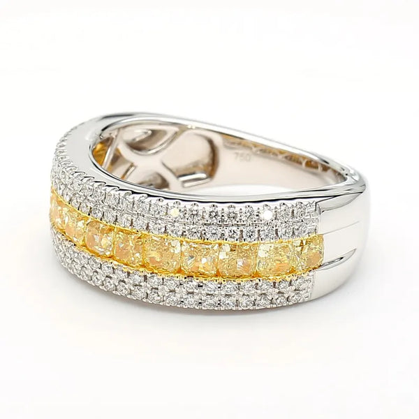 18K Solid Gold Cushion Lab Grown Yellow Diamond 1.95 Carat Cocktail Ring - Side View | Riyanika Jewels