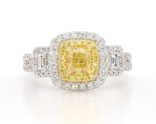 18K Solid Gold Cushion Lab Grown Yellow & Lab Grown Diamond 1.25 Carat Cocktail Ring | Riyanika Jewels