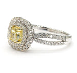 18K Solid Gold Cushion Lab Grown Yellow Diamond 0.99 Carat Cocktail Ring - Side View