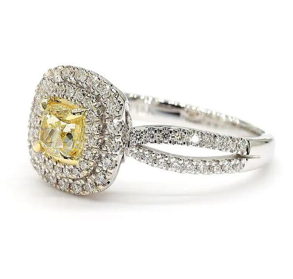 18K Solid Gold Cushion Lab Grown Yellow Diamond 0.99 Carat Cocktail Ring - Side View | Riyanika Jewels