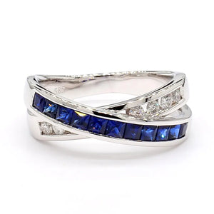 18K Solid Gold Blue Princess Sapphire & Lab Grown Diamond 1.15 Carat Cocktail Band | Riyanika Jewels