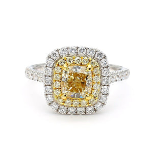 18K Solid Gold IGI Certified Lab Grown Yellow Cushion Diamond 1.95 Carat CTW Cocktail Ring | Riyanika Jewels