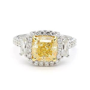 4.05ct Fancy Yellow Diamond Cushion Cut Cocktail Ring in 18K Solid Gold | Riyanika