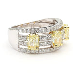 Lab Grown Yellow Oval Diamond 2.13 Carat 18k Solid Gold 3-Stone Cocktail Ring - Close Up