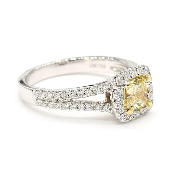 18K Solid Gold Radiant Lab Grown Fancy Yellow Diamond 1.06 Carat Cocktail Ring - Side View | Riyanika Jewels