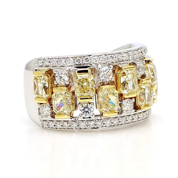 18K Solid Gold 3.63 Carat Radiant Yellow Lab Grown Diamond Cocktail Ring - Side View | Riyanika Jewels
