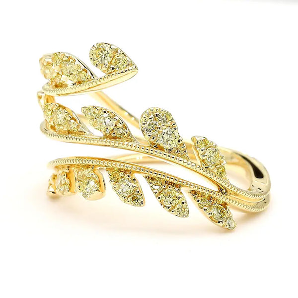0.58ct Fancy Yellow Diamond Round Cut Cocktail Ring in 18K Solid Gold | Riyanika
