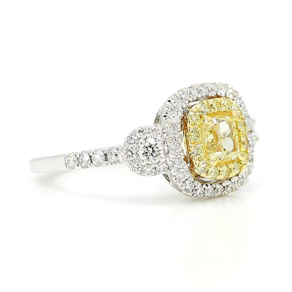 1.45ct Fancy Yellow Diamond Cushion Cut Cocktail Ring in 18K Solid Gold | Riyanika