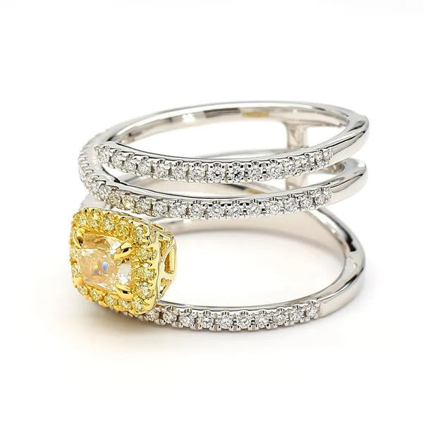 18K Solid Gold Cushion Lab Grown Yellow Diamond 1.09 Carat Cocktail Ring - Side View | Riyanika Jewels