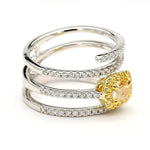 14K 1.09ct Lab Grown Yellow Diamond Cushion Cut Cocktail Ring