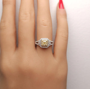 18K Solid Gold Cushion Lab Grown Fancy Yellow Diamond 1.01 Carat Cocktail Ring | Riyanika Jewels