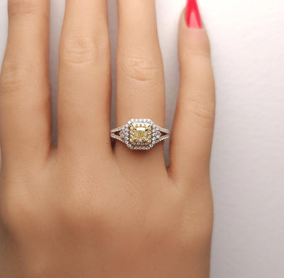 18K Solid Gold Cushion Lab Grown Fancy Yellow Diamond 1.01 Carat Cocktail Ring | Riyanika Jewels